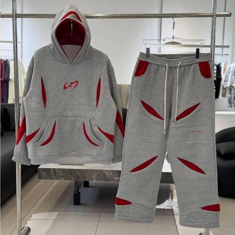 J Brand Gray and Red Hoodie and Sweatpants Set